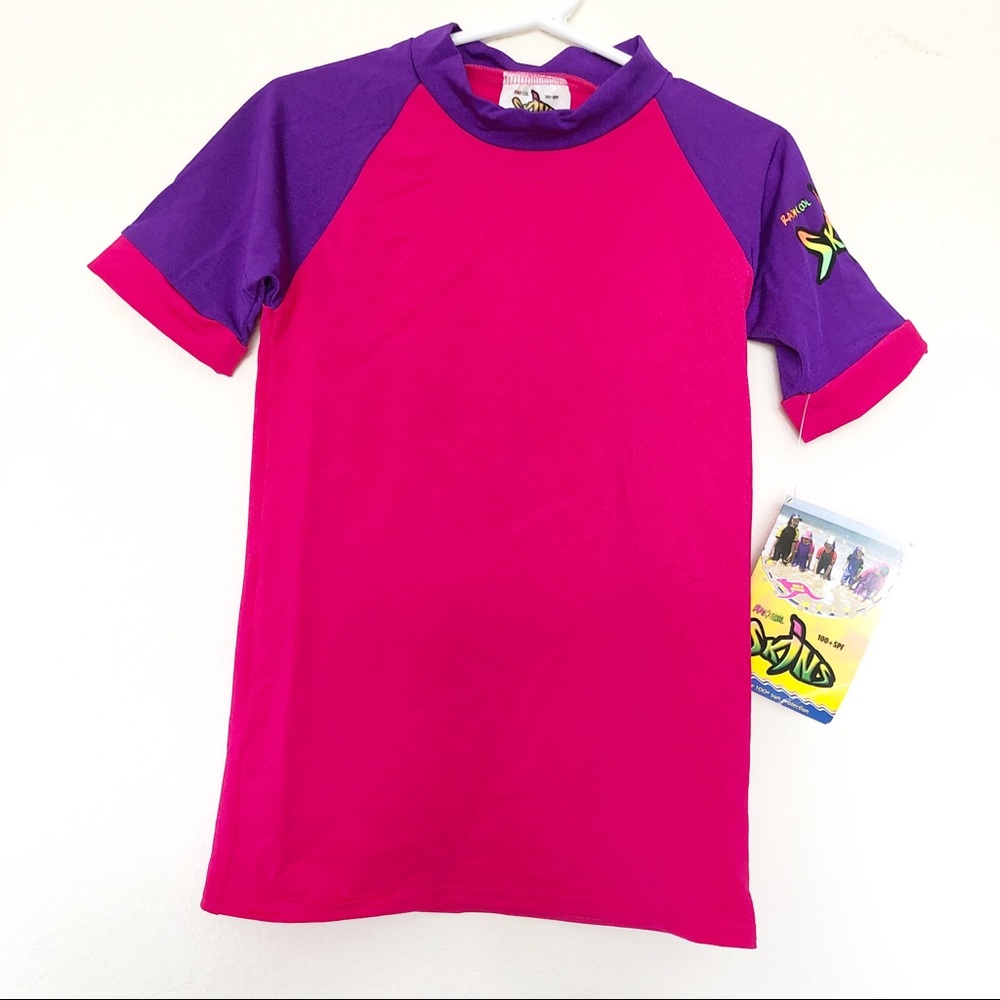 Pink Purple Rashguard short sleeve Swim shirt